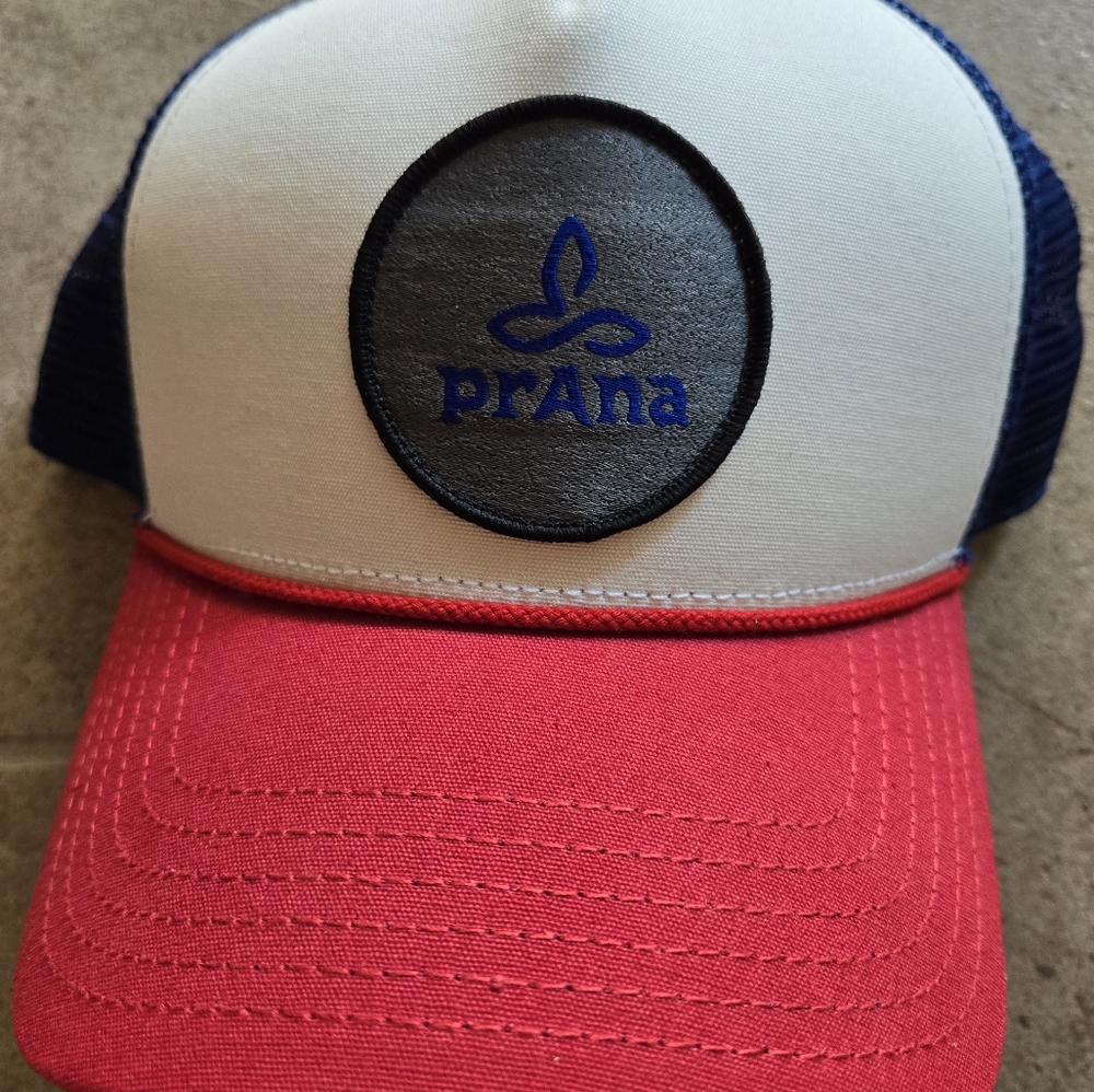Prana Hat Red White Blue Adjustable Snapback Patch Mesh Trucker Dad Cap